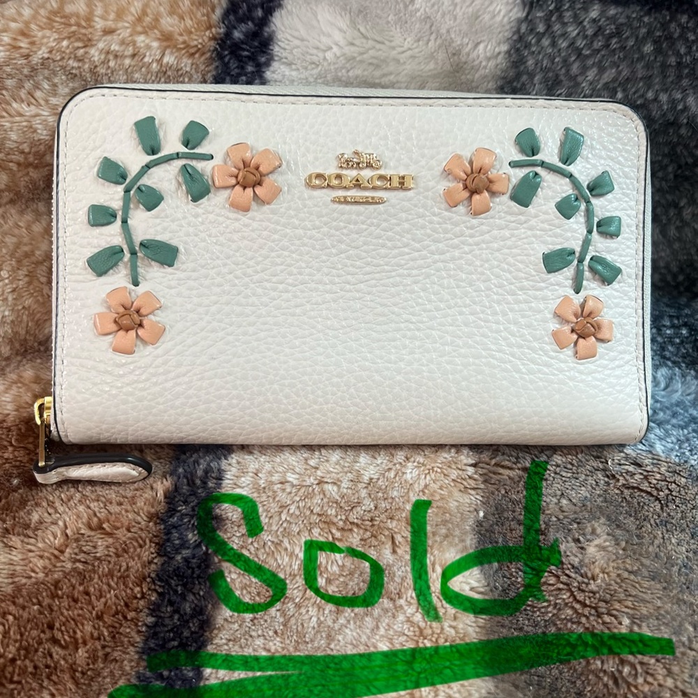 Coach floral whipstitch accordion zip wallet